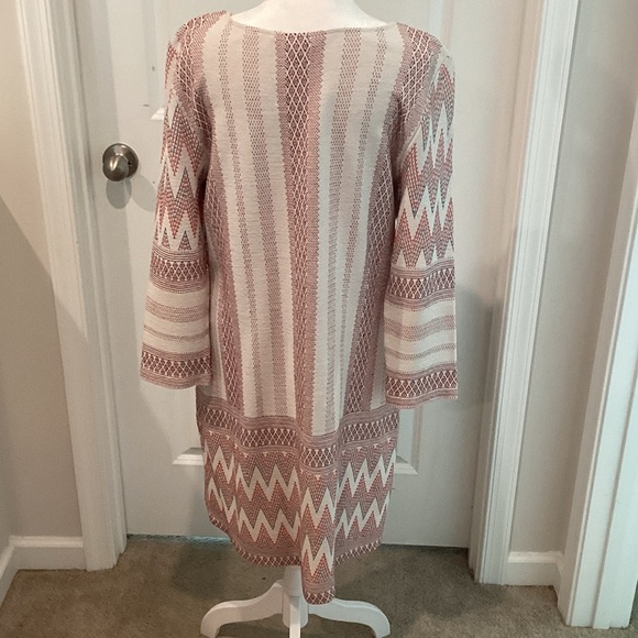 BCBGMaxAzria Long Sleeve Zigzag Dress - Cream and Brown - Picture 3 of 8